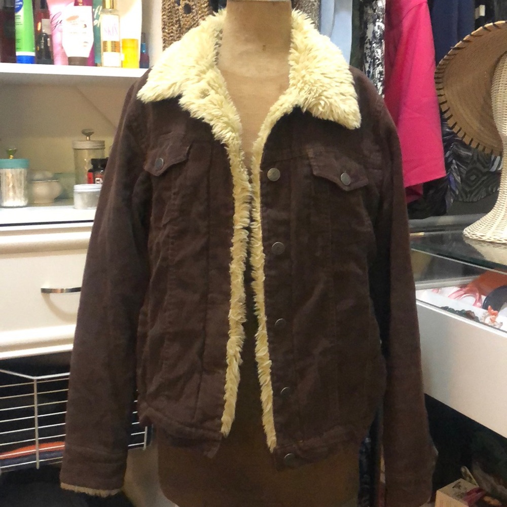 Faux fur lined corduroy coat